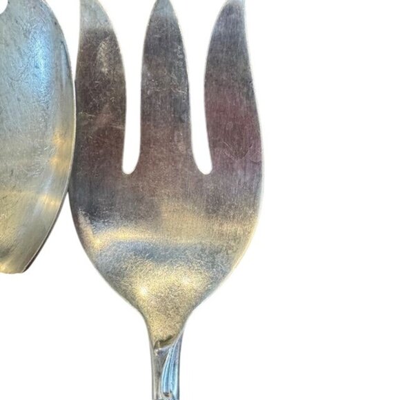 Vintage Silver Plated Salad Serving Spoon & Fork Set With Elegant Design - Picture 4 of 11